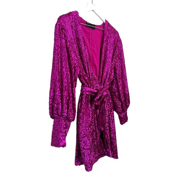 ASOS Edition Sequin Mini Wrap Dress Pink Women’s Size 12 - Picture 2 of 12